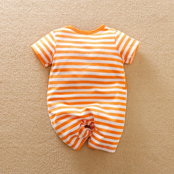 PatPat 100% Cotton Fox Stripe Print Short-sleeve Orange Baby Romper.Color:Orange - Picture 3 of 11